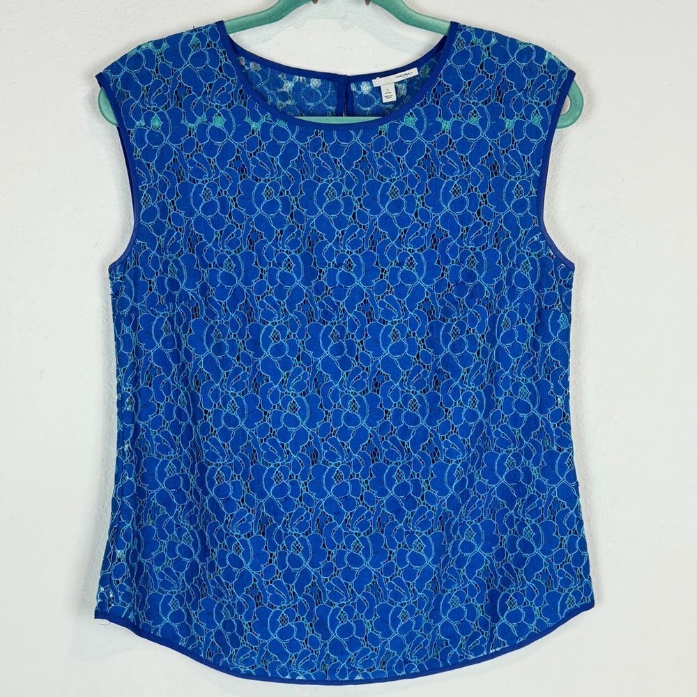Halogen Blue Aqua Lace Sleeveless Sheer Top S